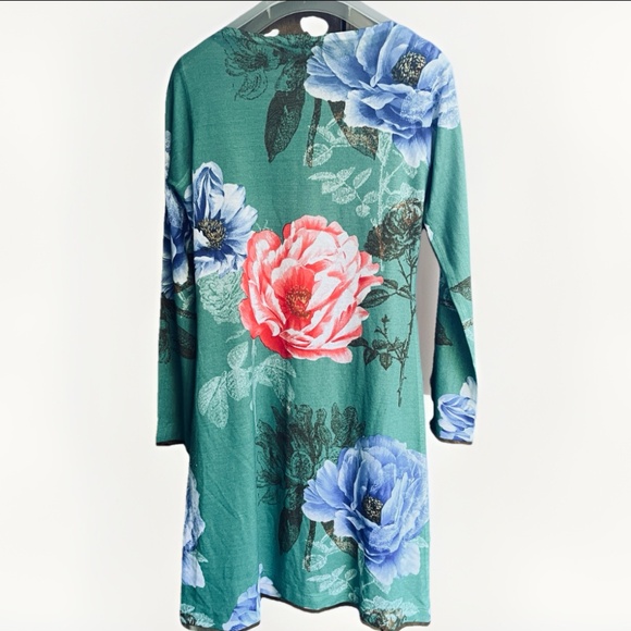 Nally & Millie 🇺🇸 Floral Print Long Sleeve Knit Shift Sweater Dress Tunic M - Picture 12 of 13